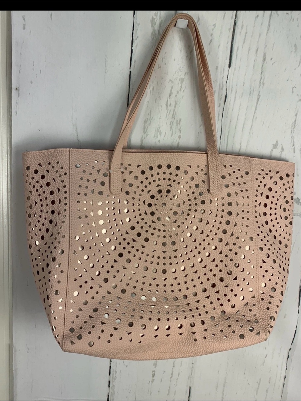 Women's Laser-Cut Tote Bag in Blush Pink